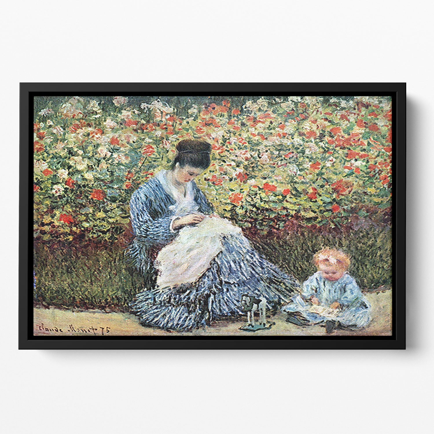 Madame Monet and child by Monet Floating Framed Canvas