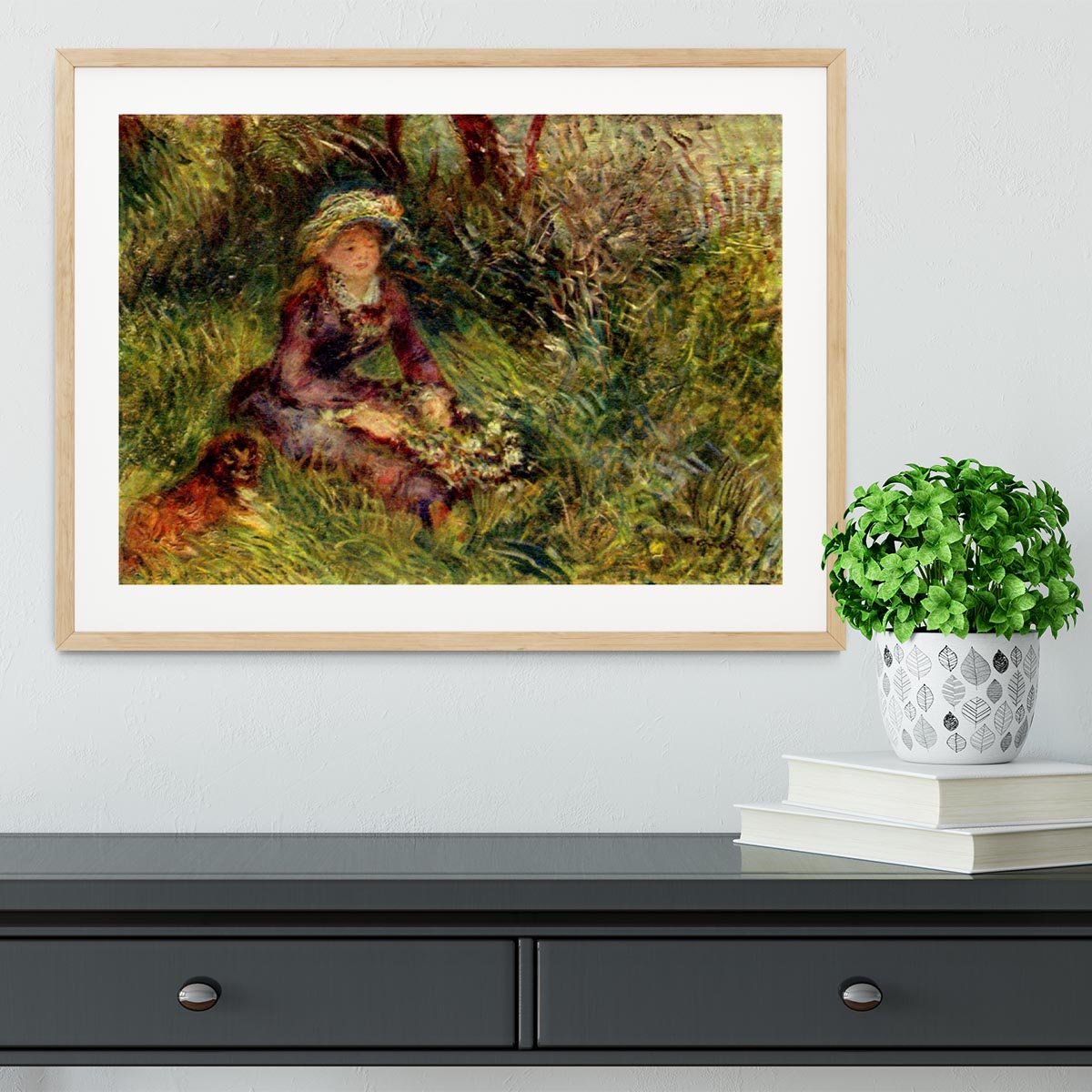 Madame Renoir with dog by Renoir Framed Print - Canvas Art Rocks - 3
