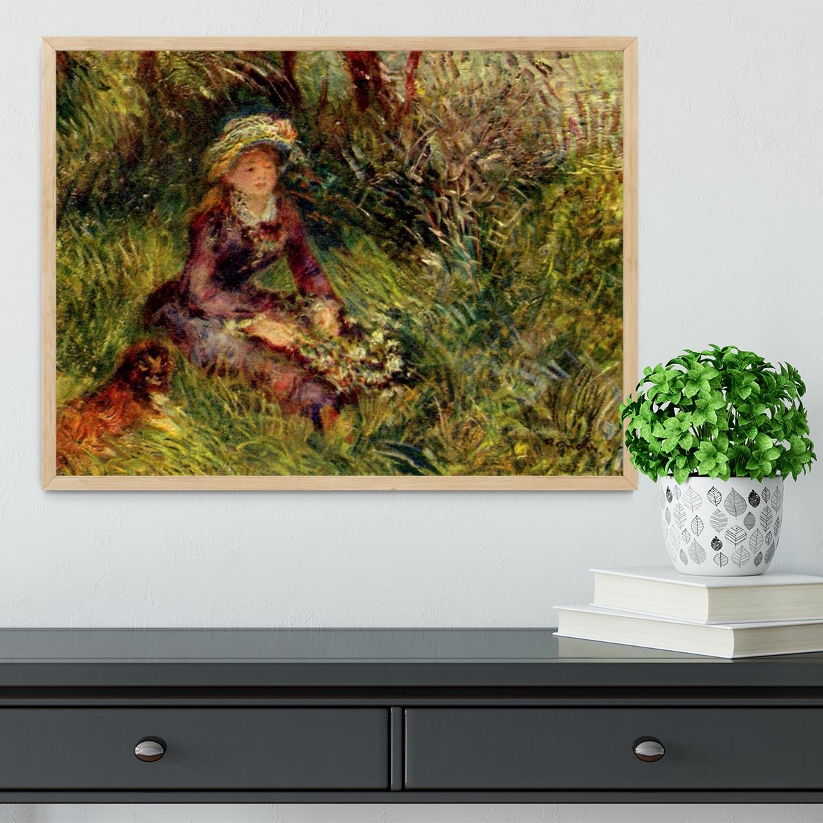 Madame Renoir with dog by Renoir Framed Print - Canvas Art Rocks - 4