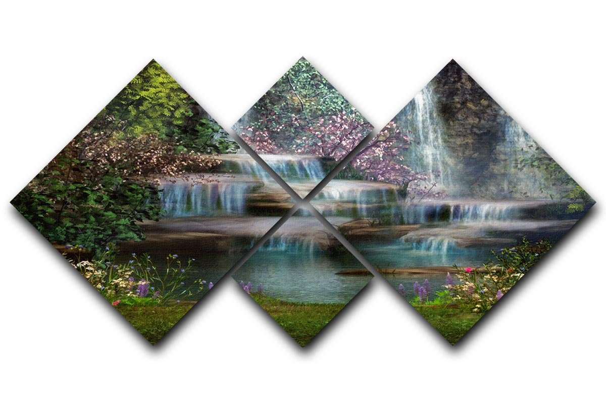 Magical landscape with waterfalls 4 Square Multi Panel Canvas - Canvas Art Rocks - 1