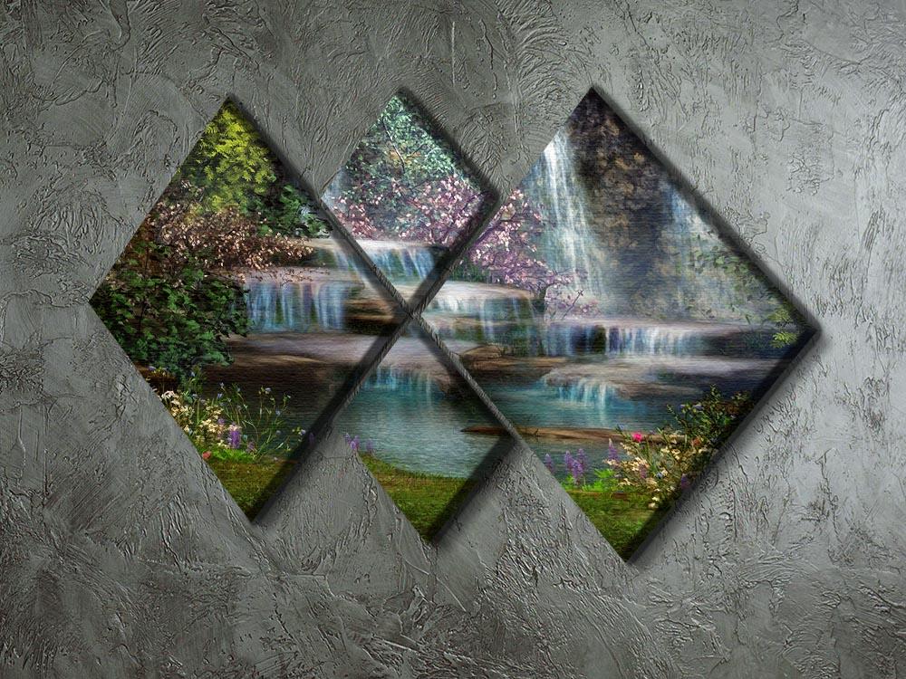 Magical landscape with waterfalls 4 Square Multi Panel Canvas - Canvas Art Rocks - 2