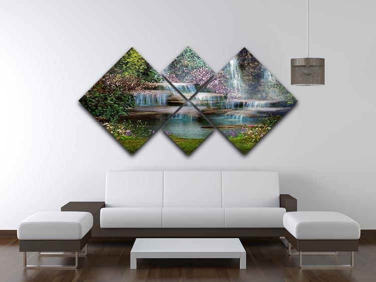 Magical landscape with waterfalls 4 Square Multi Panel Canvas - Canvas Art Rocks - 3