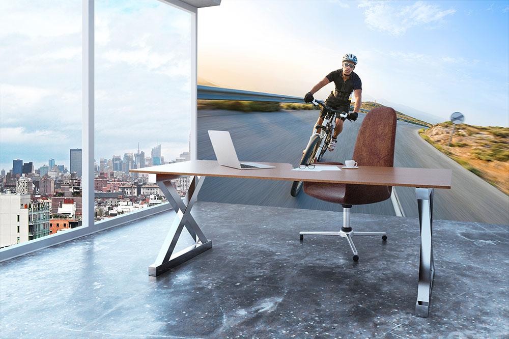 Man riding mountain bike sunny day Wall Mural Wallpaper - Canvas Art Rocks - 3