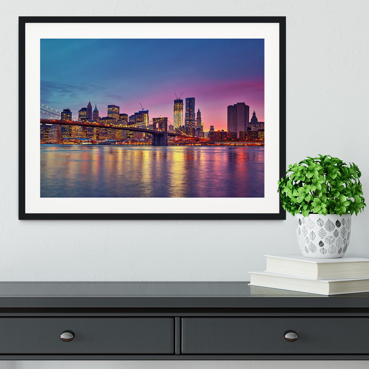 Manhattan at dusk Framed Print - Canvas Art Rocks - 1
