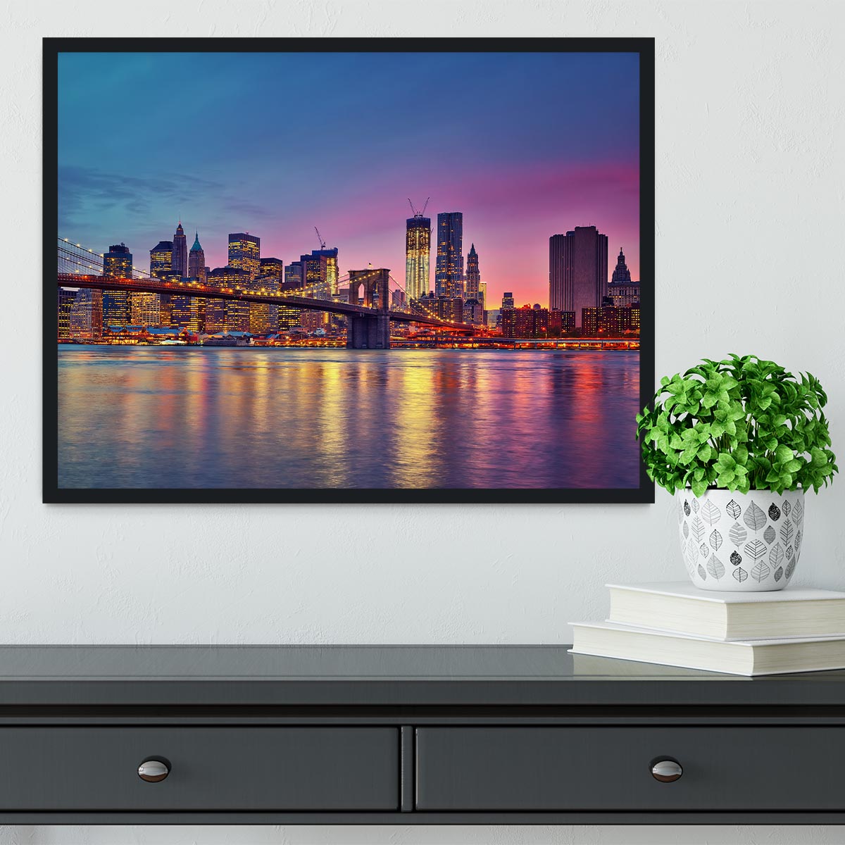 Manhattan at dusk Framed Print - Canvas Art Rocks - 2