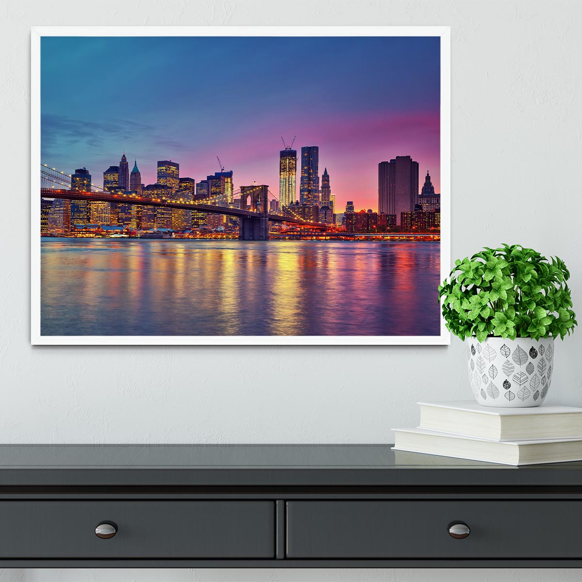Manhattan at dusk Framed Print - Canvas Art Rocks -6