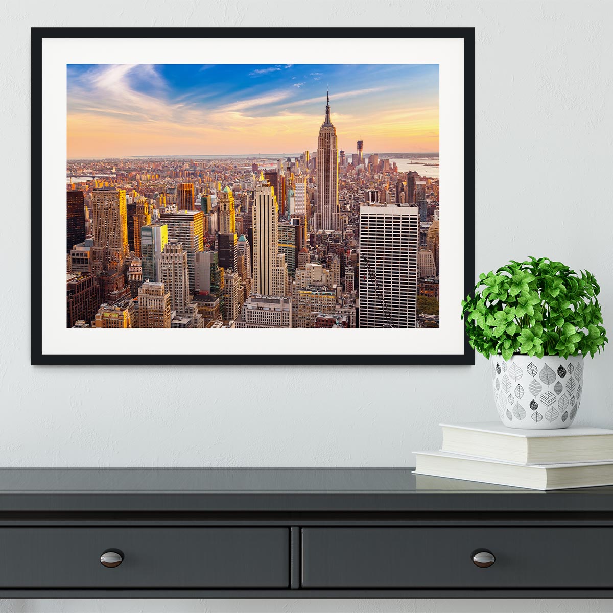 Manhattan at sunset Framed Print - Canvas Art Rocks - 1
