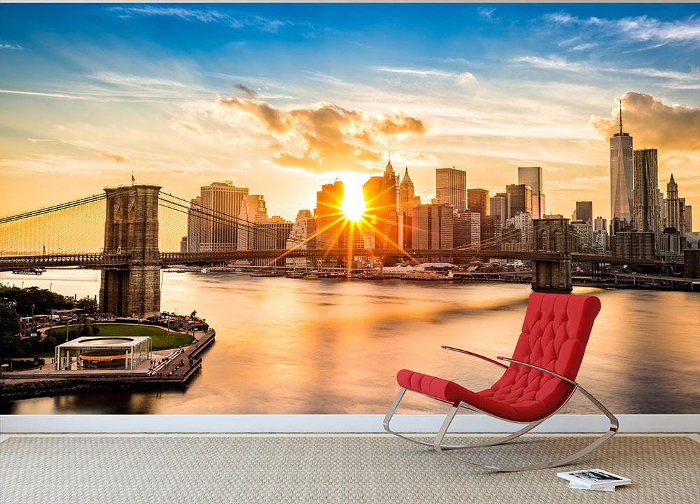 Manhattan skyline at sunset Wall Mural Wallpaper - Canvas Art Rocks - 2