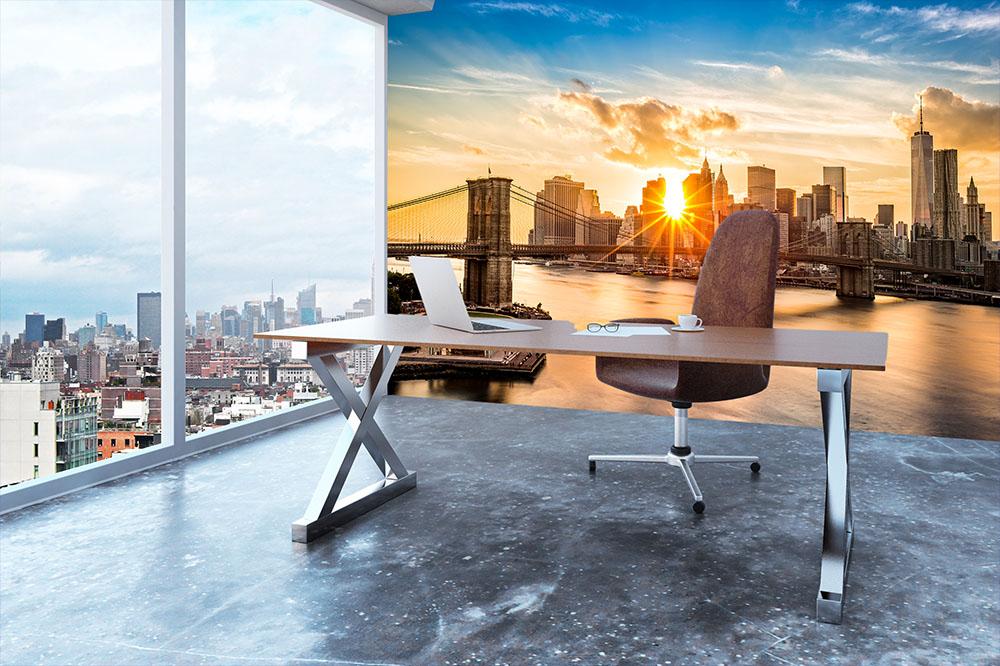Manhattan skyline at sunset Wall Mural Wallpaper - Canvas Art Rocks - 3