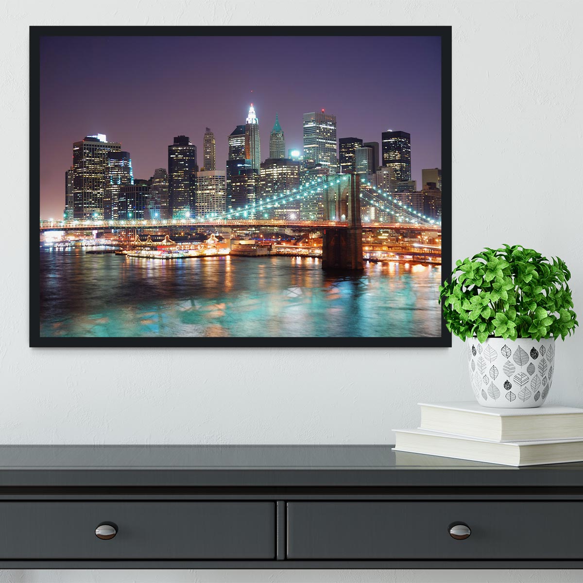 Manhattan skyline with skyscrapers over Hudson River Framed Print - Canvas Art Rocks - 2