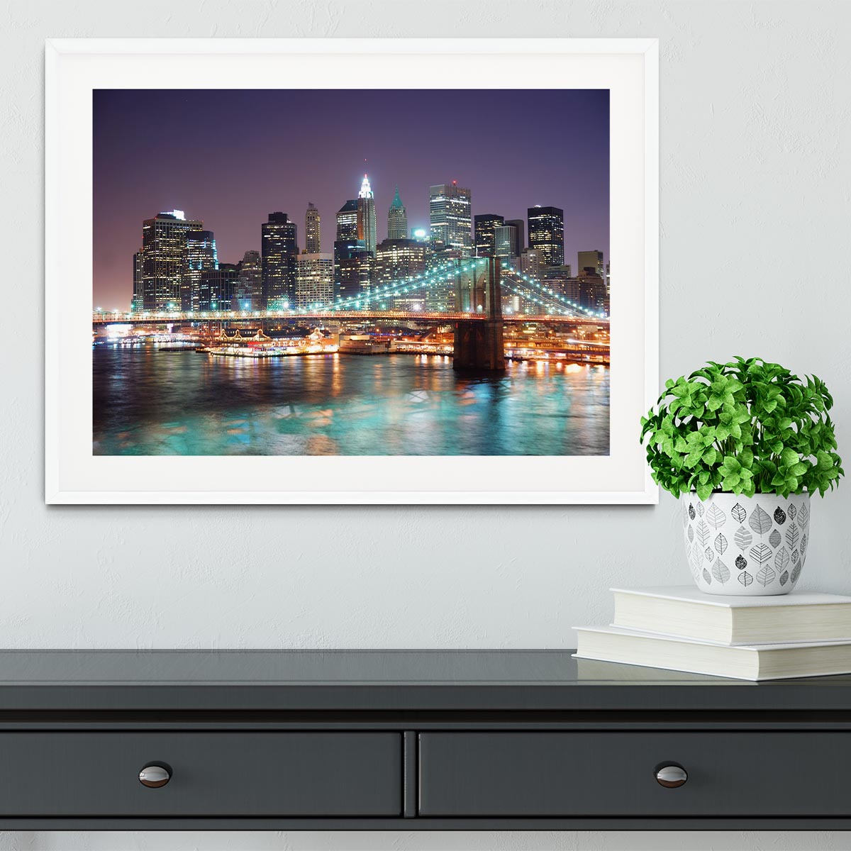 Manhattan skyline with skyscrapers over Hudson River Framed Print - Canvas Art Rocks - 5