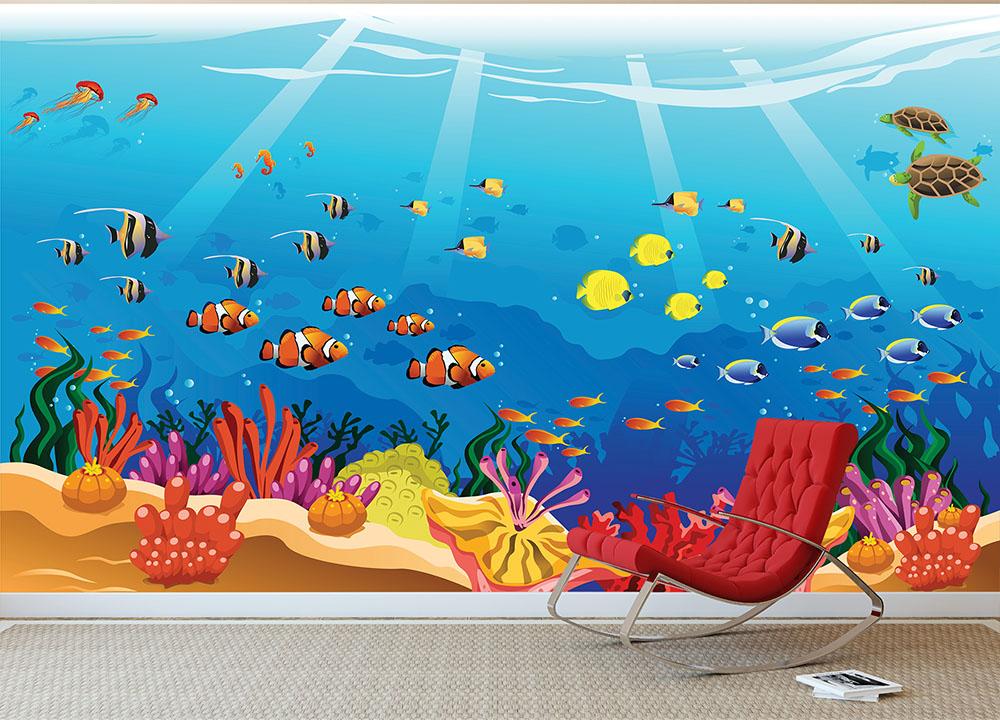 Marine underwater scene Wall Mural Wallpaper Canvas Art Rocks