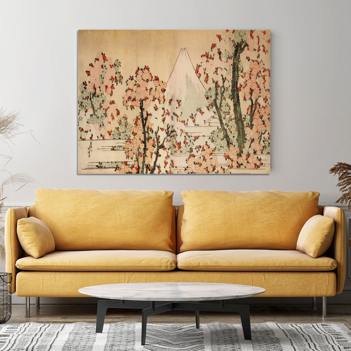 Mount Fuji behind cherry trees and flowers by Hokusai Canvas Print or Poster - Canvas Art Rocks - 4