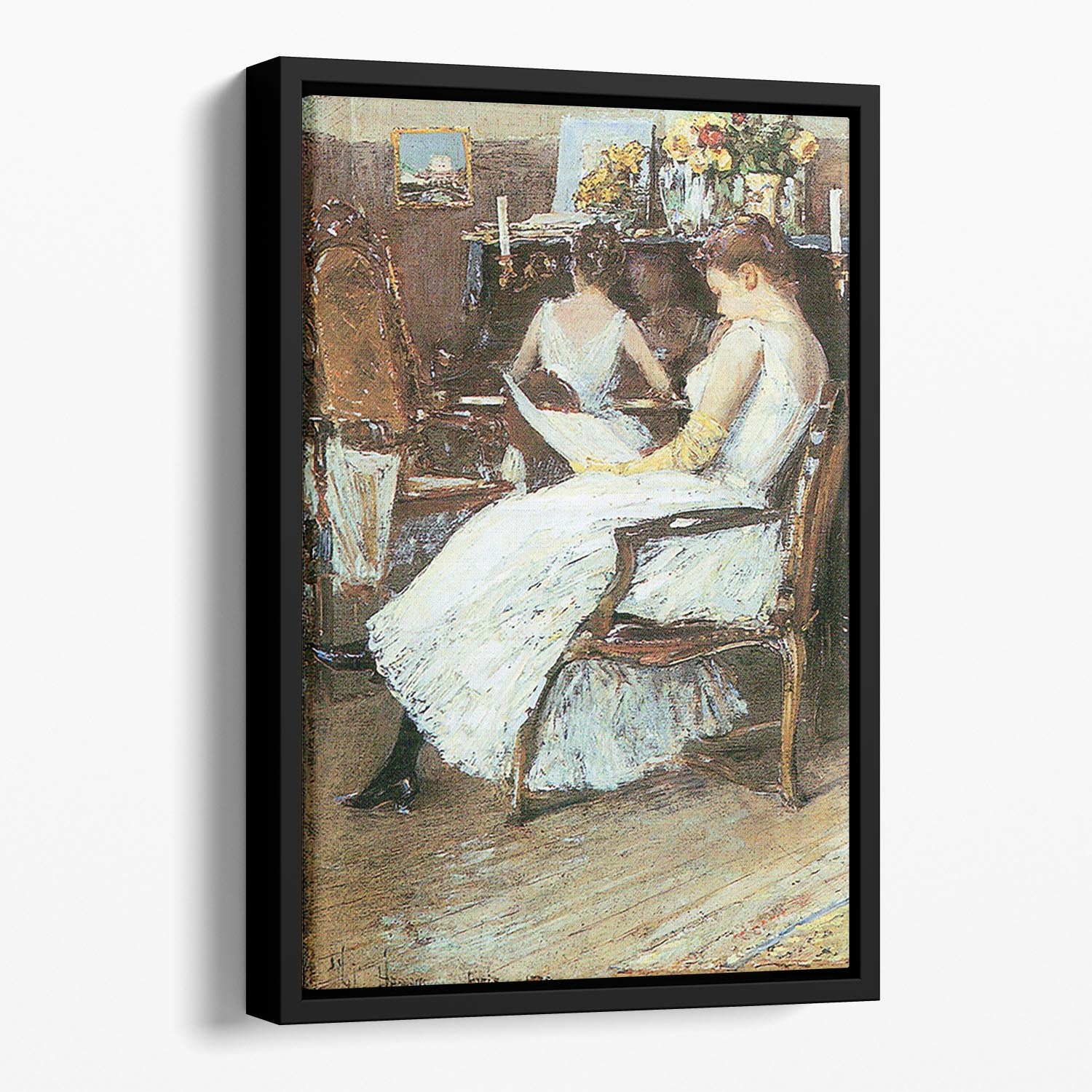 Mrs. Hassam and her sister by Hassam Floating Framed Canvas - Canvas Art Rocks - 1