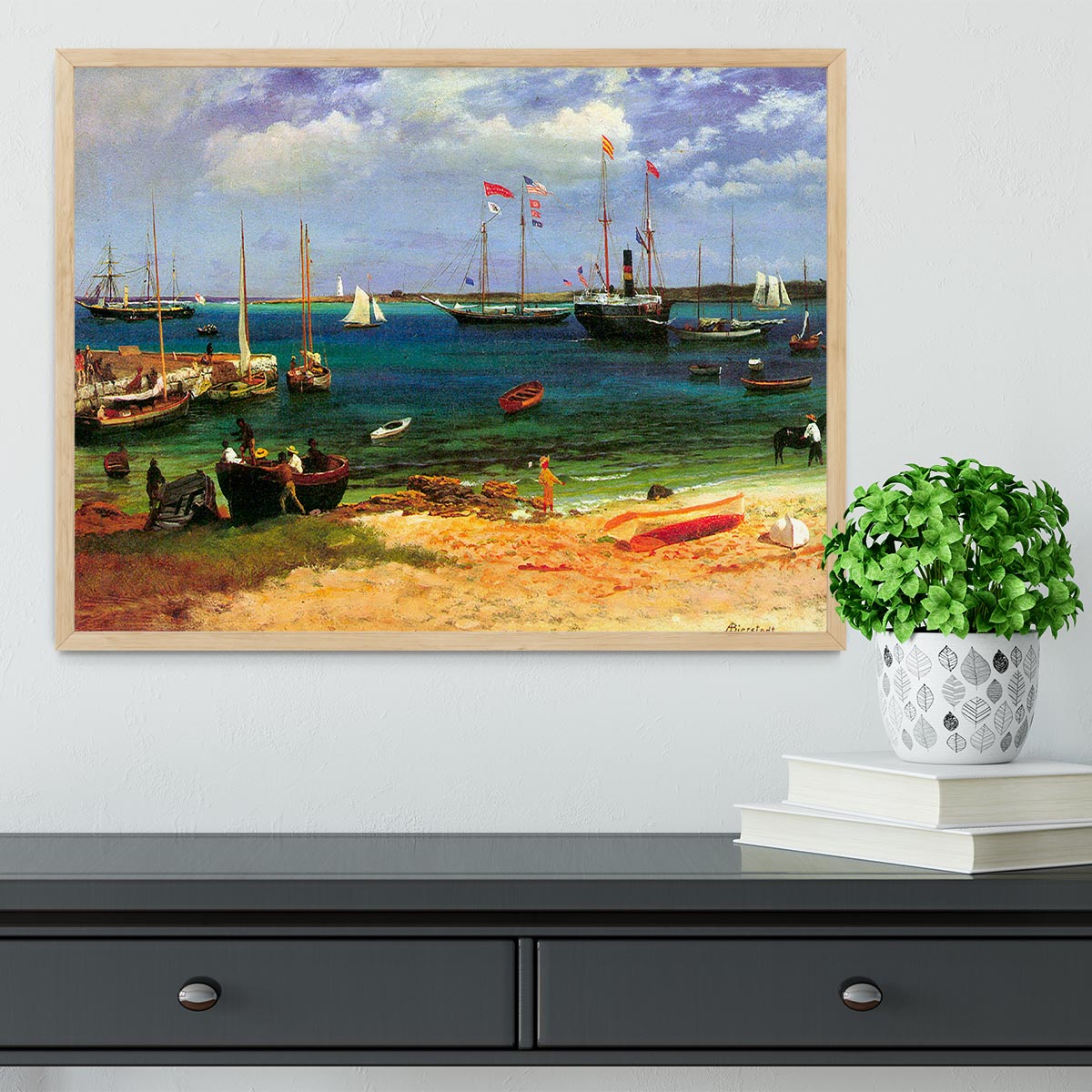 Nassau port by Bierstadt Framed Print - Canvas Art Rocks - 4