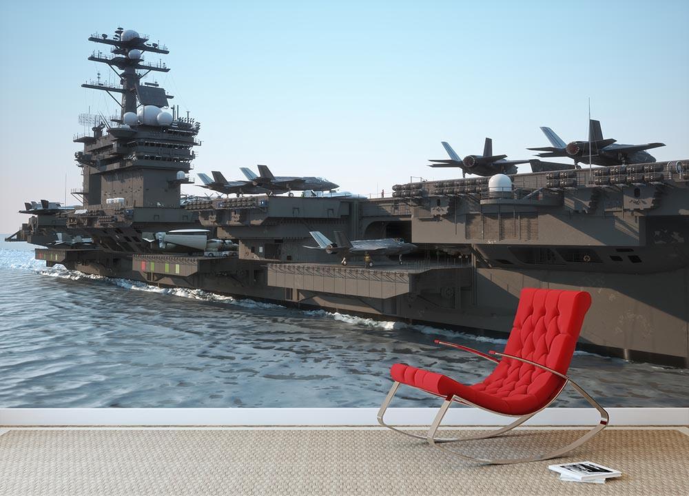 Navy aircraft carrier angled view Wall Mural Wallpaper - Canvas Art Rocks - 2