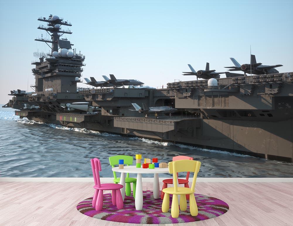 Navy aircraft carrier angled view Wall Mural Wallpaper - Canvas Art Rocks - 3