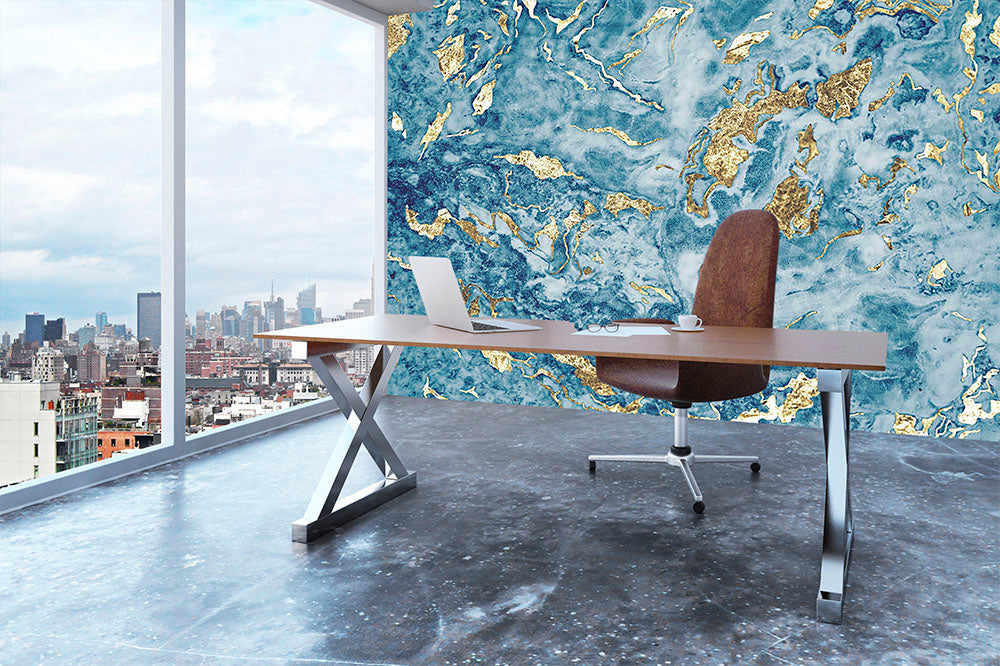 Navy and Gold Foil Marble Wall Mural Wallpaper - Canvas Art Rocks - 3