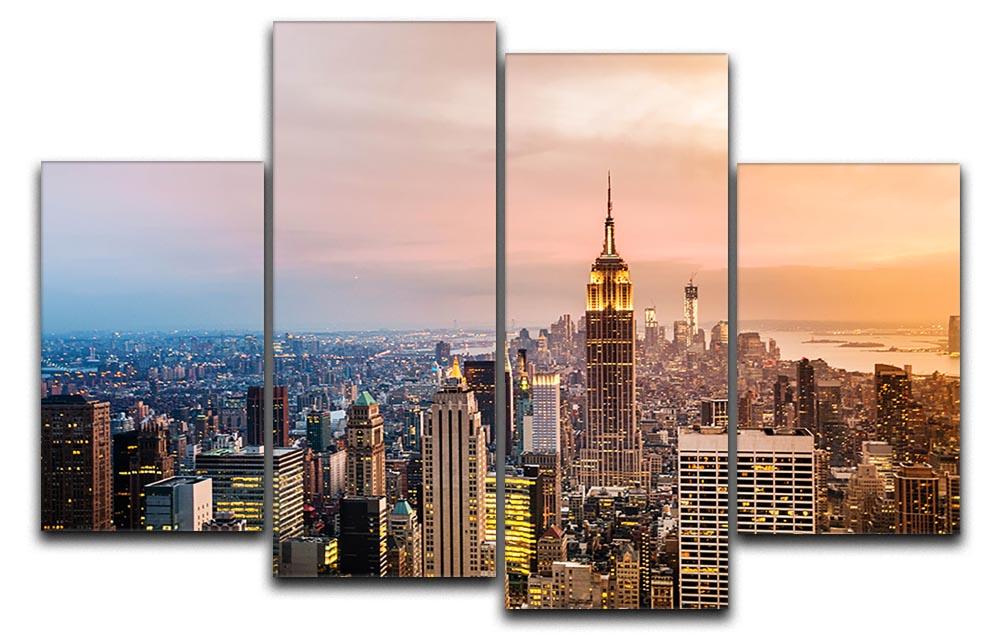New York City skyline at sunset 4 Split Panel Canvas - Canvas Art Rocks - 1