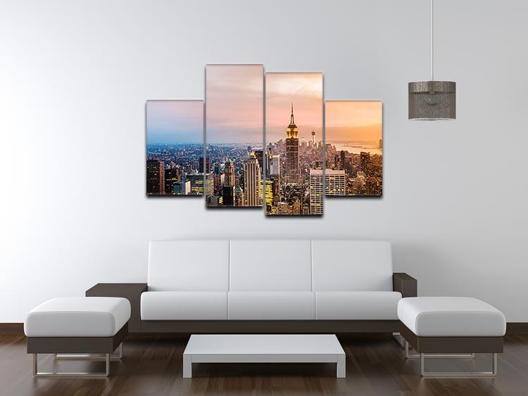 New York City skyline at sunset 4 Split Panel Canvas - Canvas Art Rocks - 3