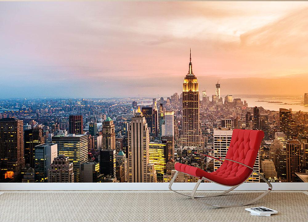 New York skyline skyscrapers at sunset Wall Mural Wallpaper - Canvas Art Rocks - 2