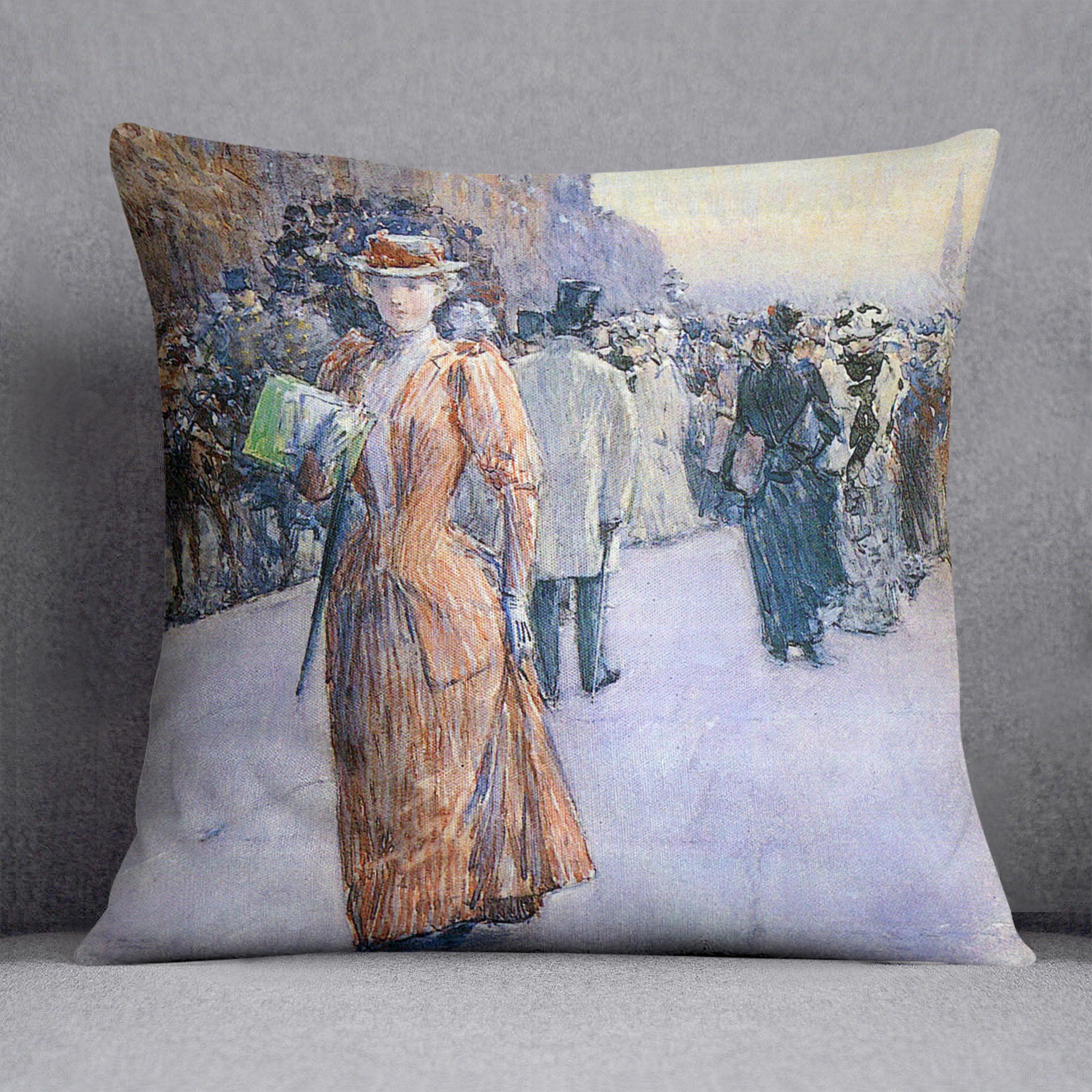 New York street scene by Hassam Cushion - Canvas Art Rocks - 1