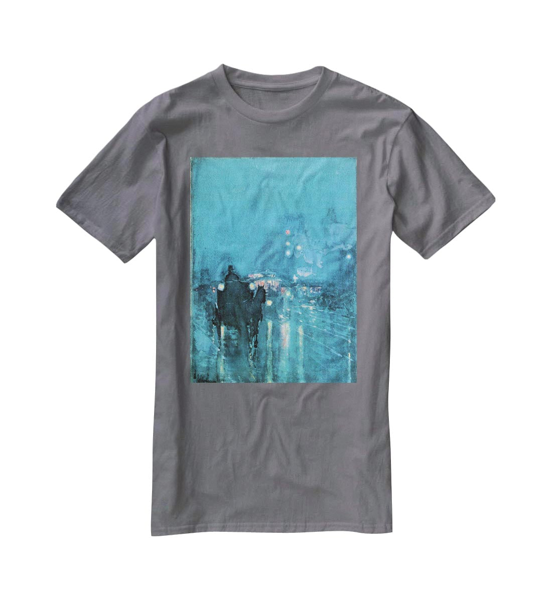 Nocturne Railway Crossing Chicago by Hassam T-Shirt - Canvas Art Rocks - 3