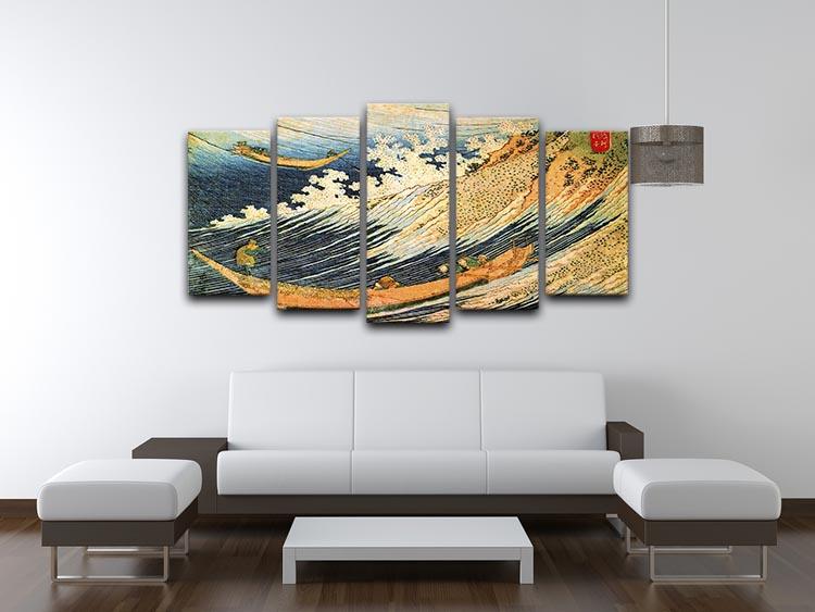 Ocean landscape 2 by Hokusai 5 Split Panel Canvas - Canvas Art Rocks - 3