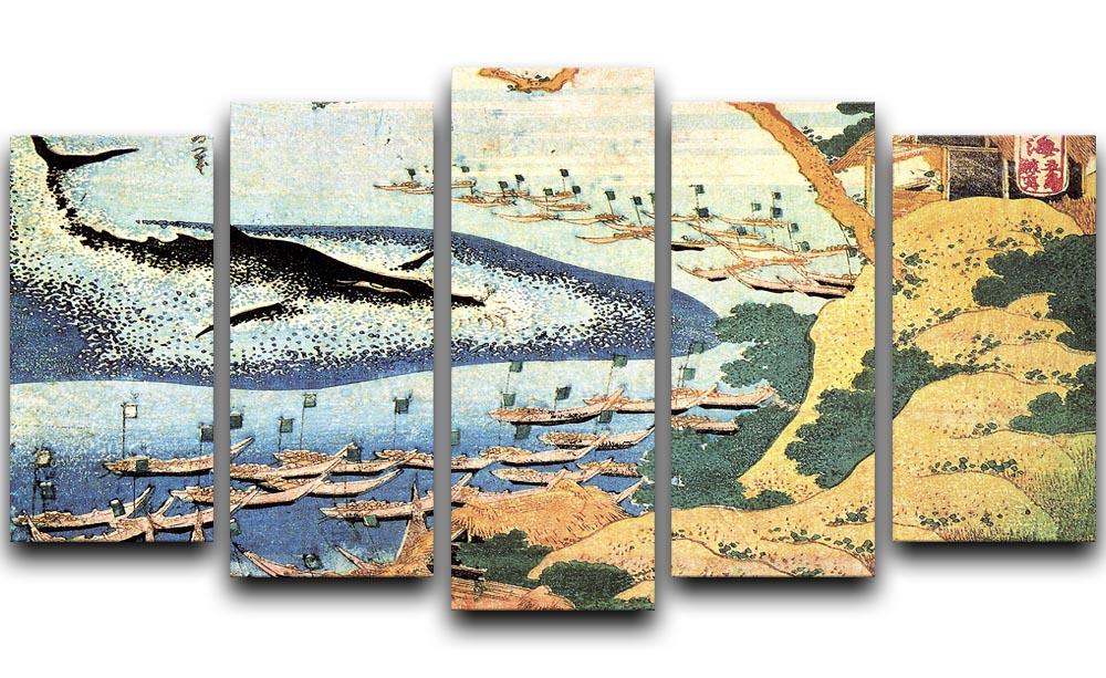 Ocean landscape and whale by Hokusai 5 Split Panel Canvas - Canvas Art Rocks - 1
