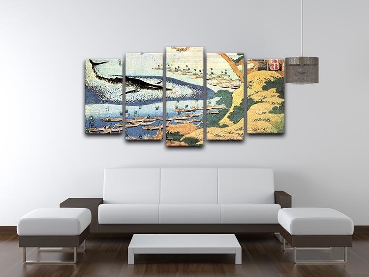 Ocean landscape and whale by Hokusai 5 Split Panel Canvas - Canvas Art Rocks - 3
