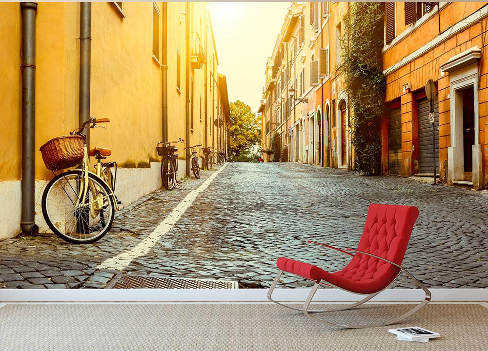 Old street in Rome Wall Mural Wallpaper - Canvas Art Rocks - 2