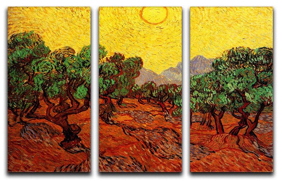 Olive Trees with Yellow Sky and Sun by Van Gogh 3 Split Panel Canvas Print - Canvas Art Rocks - 4
