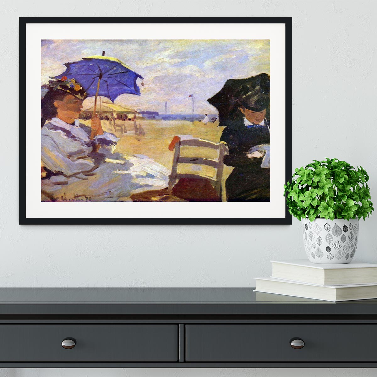 On the beach at Trouville by Monet Framed Print - Canvas Art Rocks - 1