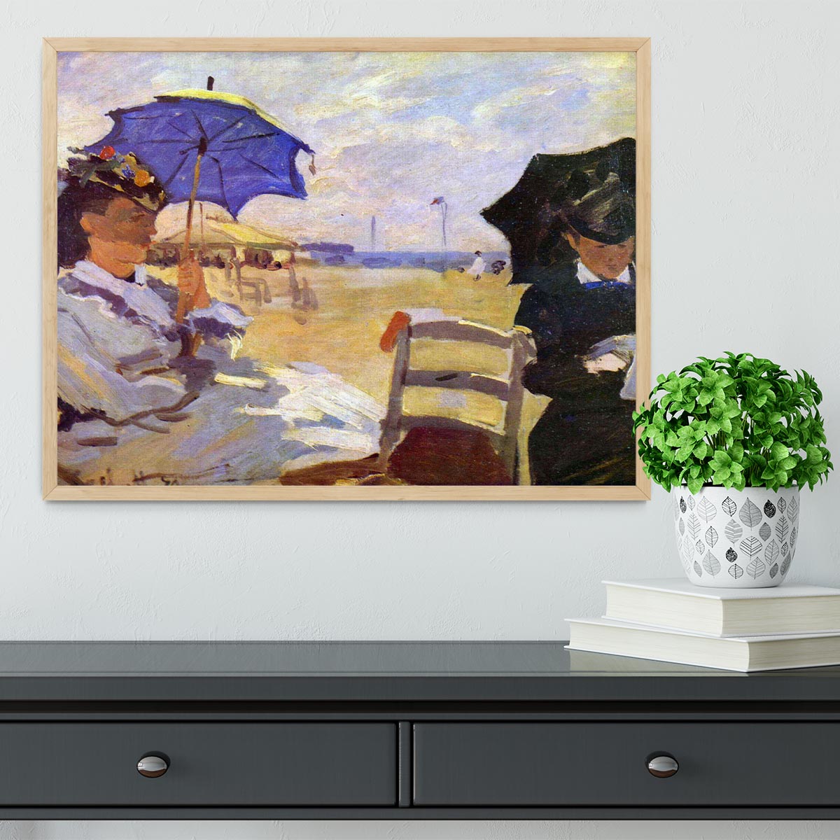 On the beach at Trouville by Monet Framed Print - Canvas Art Rocks - 4