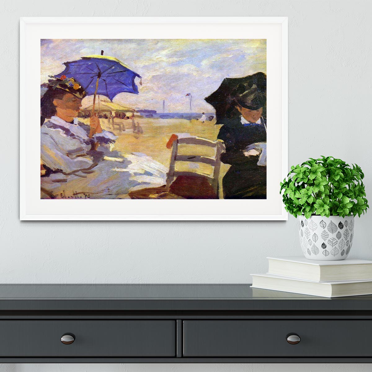 On the beach at Trouville by Monet Framed Print - Canvas Art Rocks - 5