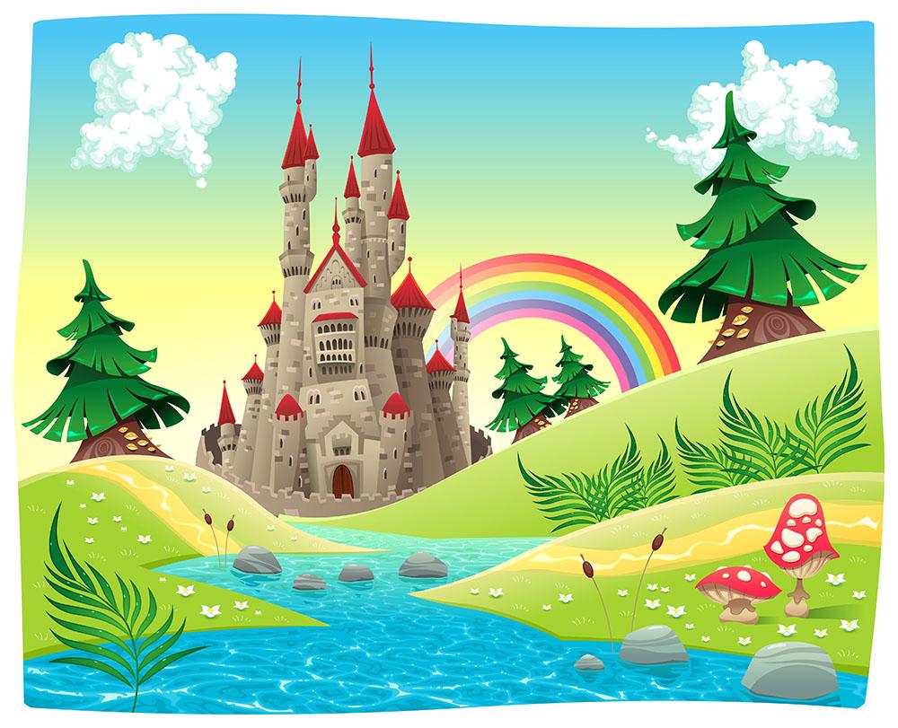 Panorama with castle Wall Mural Wallpaper - Canvas Art Rocks - 1