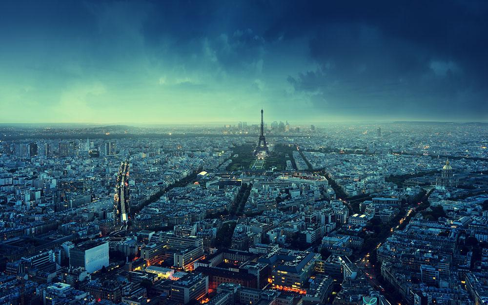 Paris skyline at sunset Wall Mural Wallpaper - Canvas Art Rocks - 1