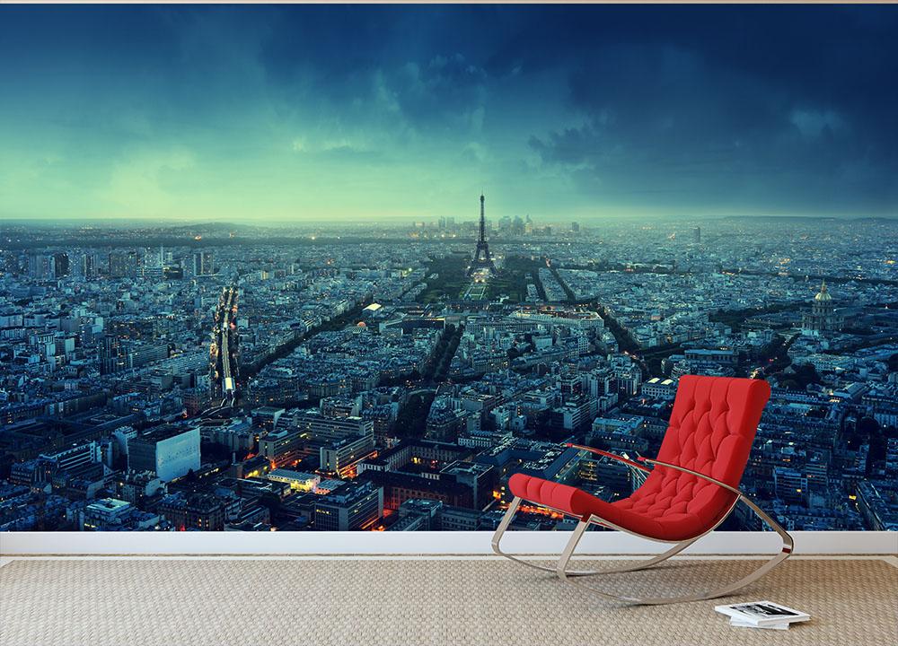 Paris skyline at sunset Wall Mural Wallpaper - Canvas Art Rocks - 2