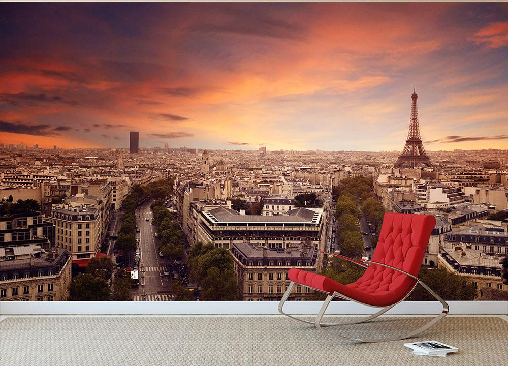 Paris sunset Skyline Wall Mural Wallpaper - Canvas Art Rocks - 2