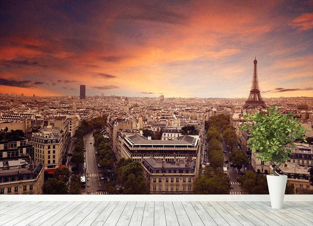 Paris sunset Skyline Wall Mural Wallpaper - Canvas Art Rocks - 4