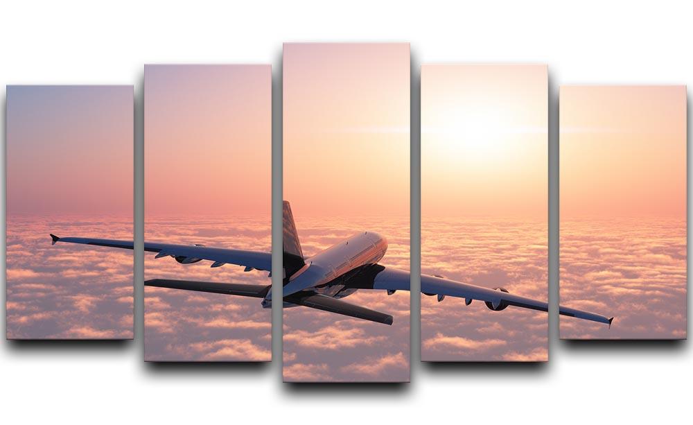 Passenger plane above the clouds 5 Split Panel Canvas - Canvas Art Rocks - 1