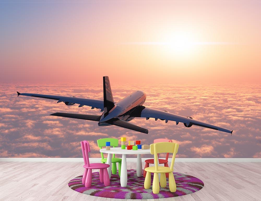 Passenger plane above the clouds Wall Mural Wallpaper - Canvas Art Rocks - 3