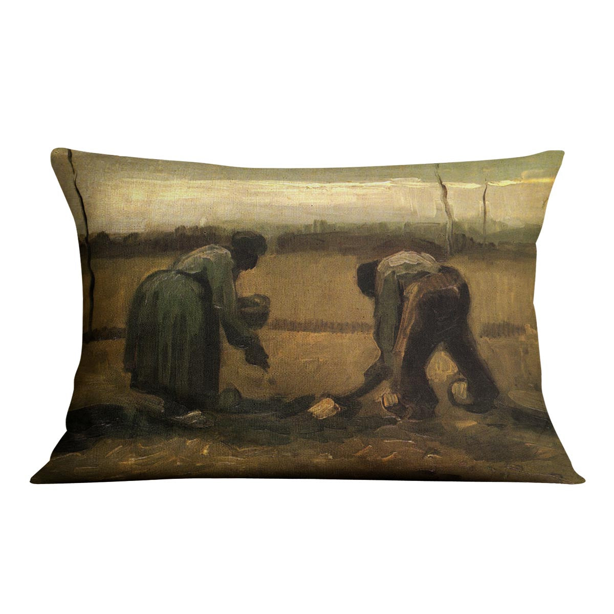 Peasant and Peasant Woman Planting Potatoes by Van Gogh Cushion