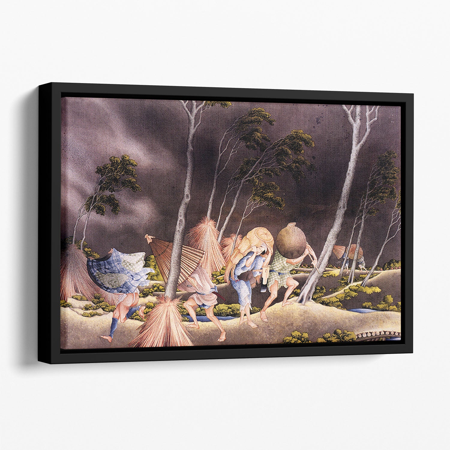 Peasants surprised by a violent storm by Hokusai Floating Framed Canvas