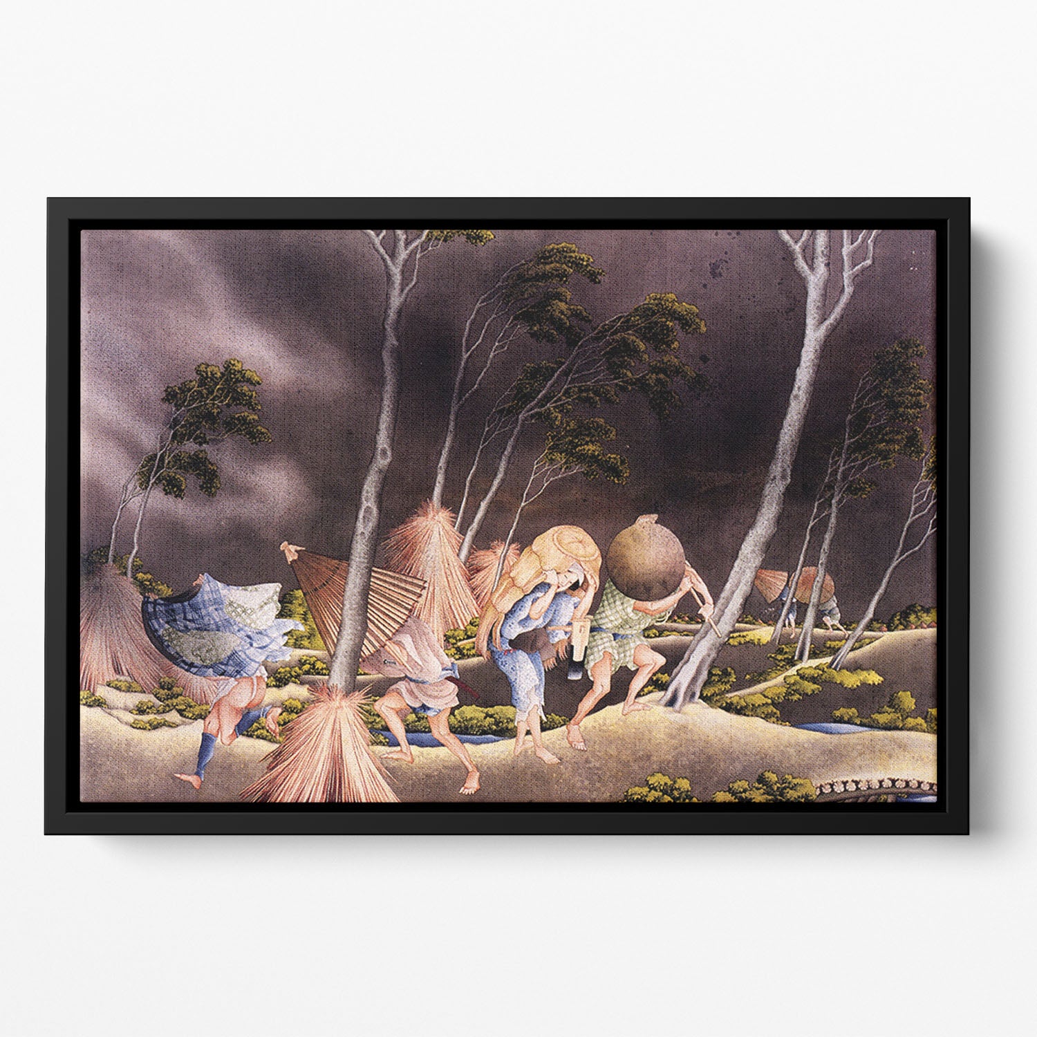 Peasants surprised by a violent storm by Hokusai Floating Framed Canvas
