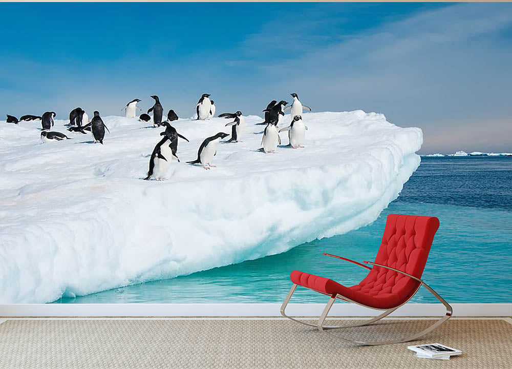 Penguins on Iceberg Wall Mural Wallpaper - Canvas Art Rocks - 2