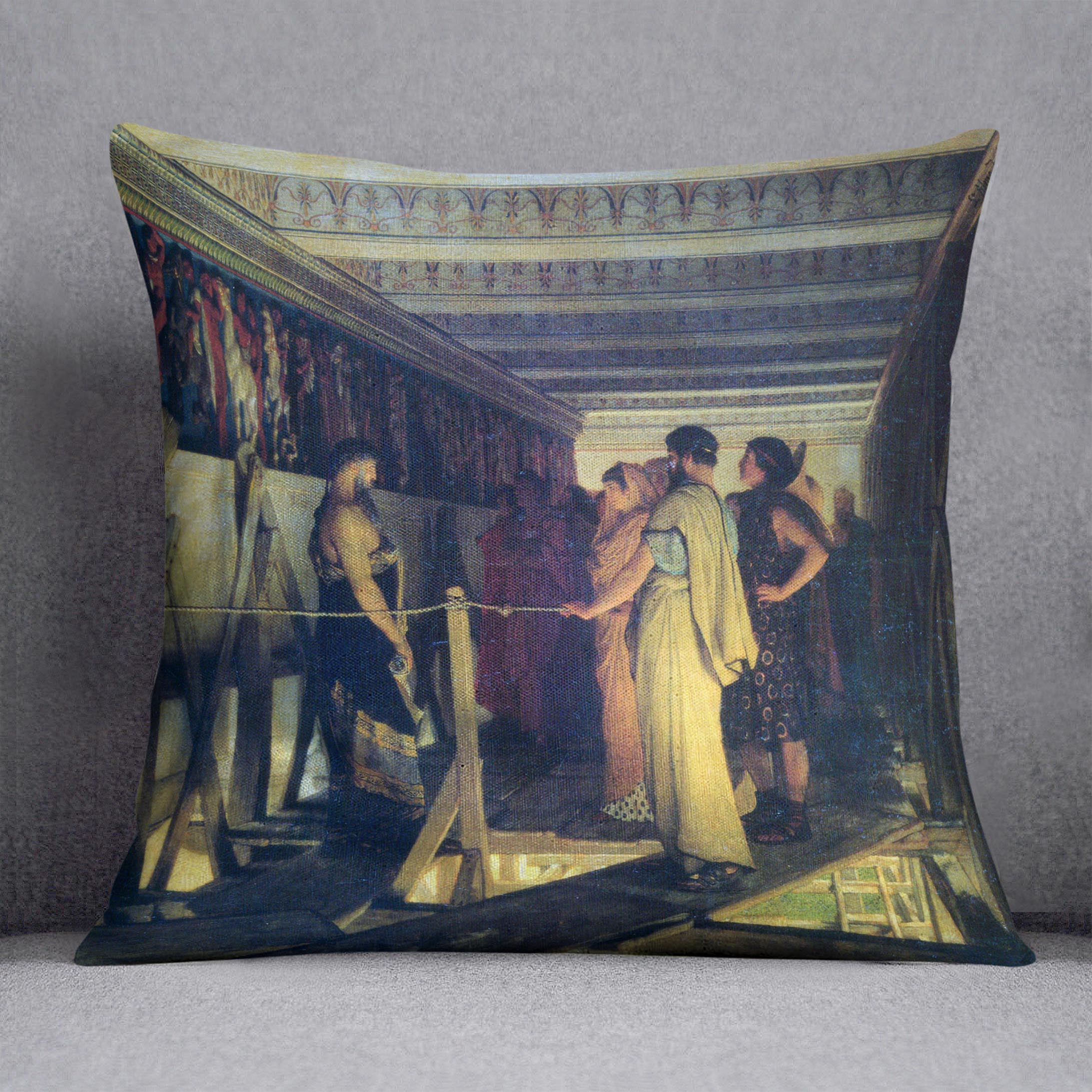 Phidias shows his friends from the Parthenon frieze detail by Alma Tadema Cushion - Canvas Art Rocks - 1