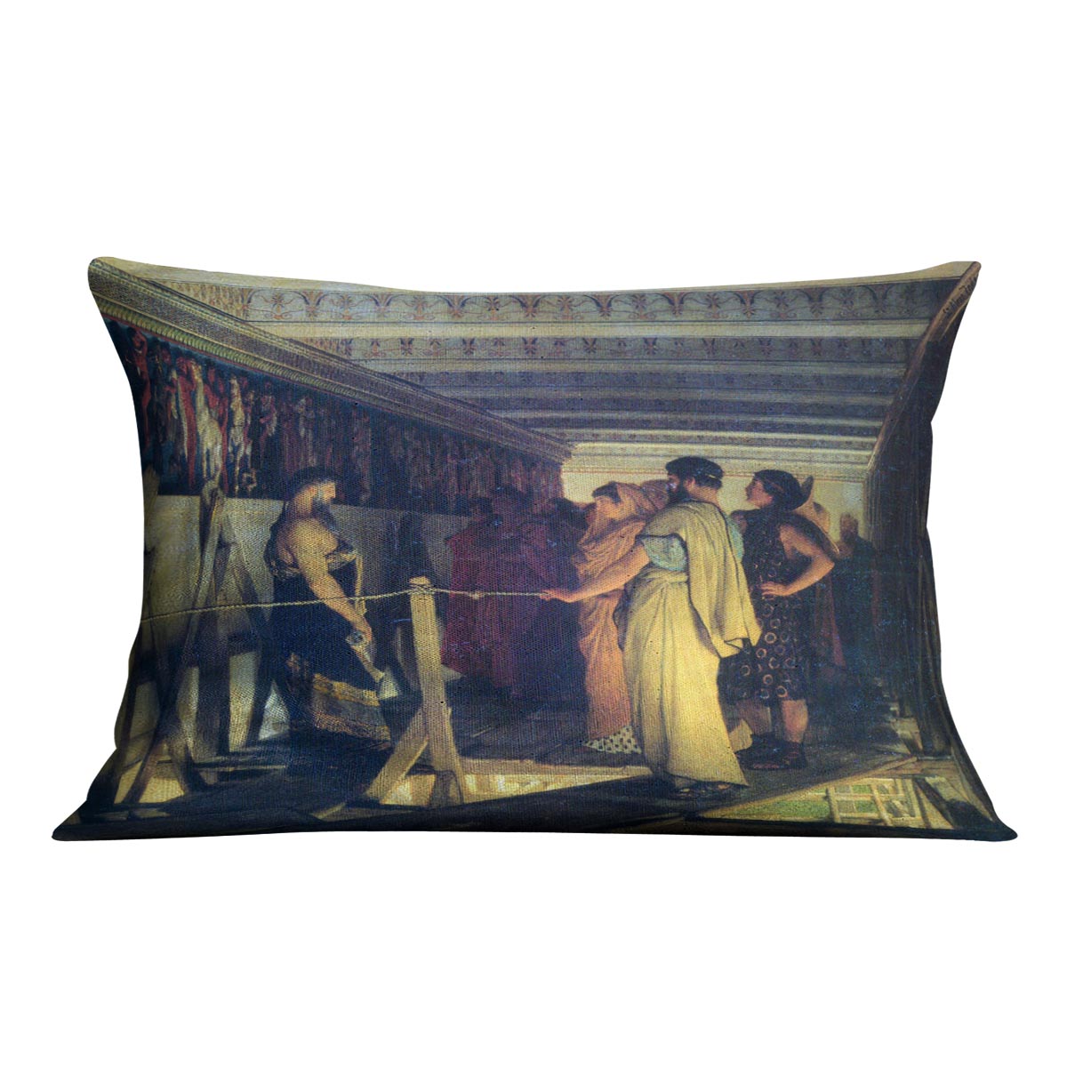 Phidias shows his friends from the Parthenon frieze detail by Alma Tadema Cushion - Canvas Art Rocks - 4