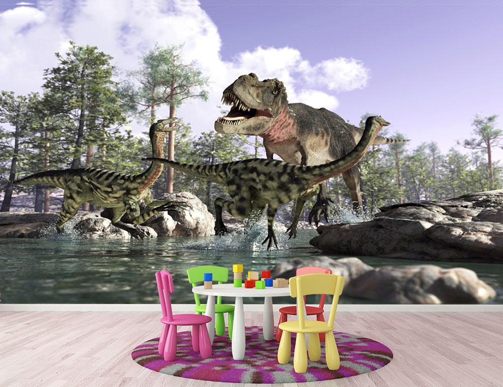 Photorealistic 3 D scene of a Tyrannosaurus Rex Wall Mural Wallpaper - Canvas Art Rocks - 2