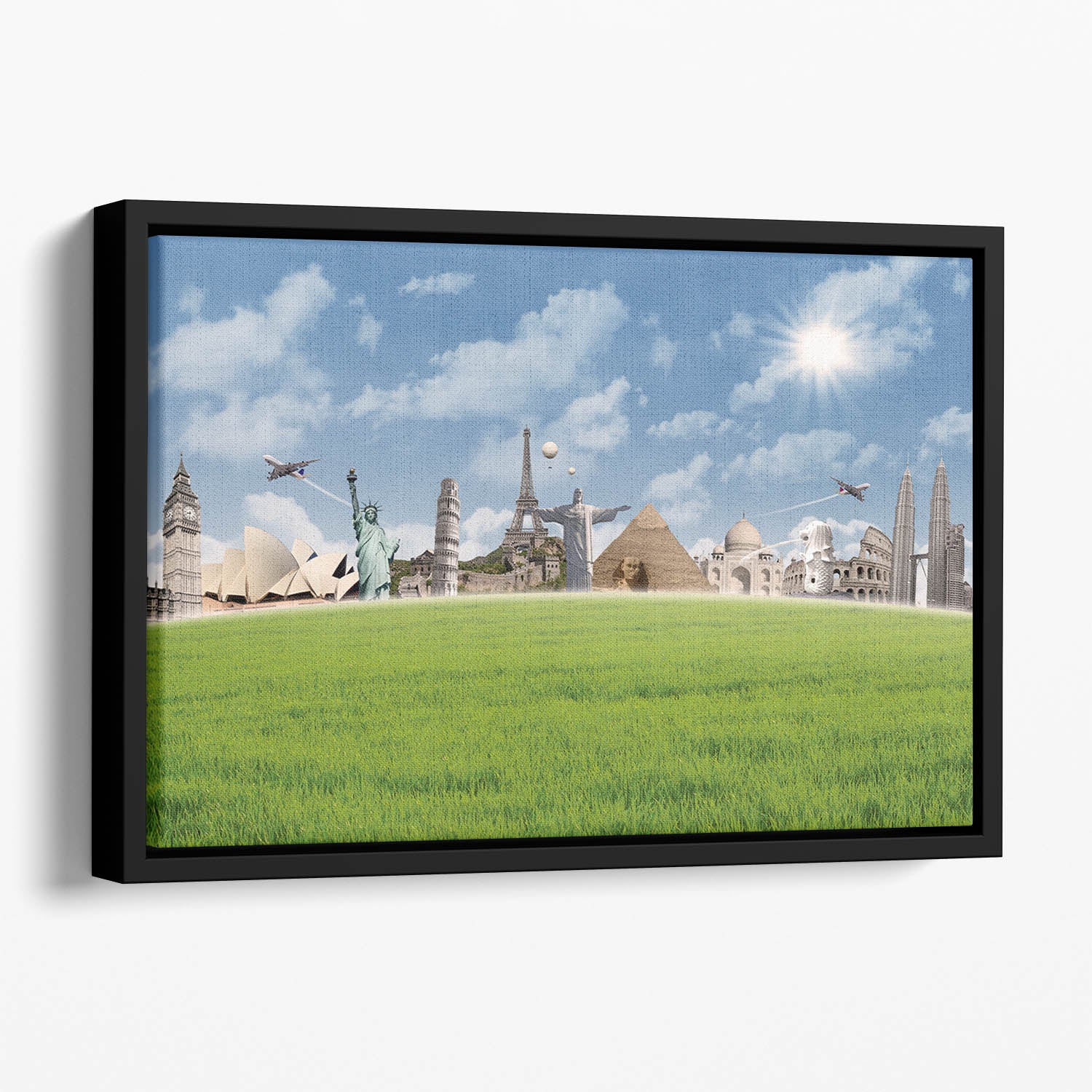 Picture of different landmarks Floating Framed Canvas